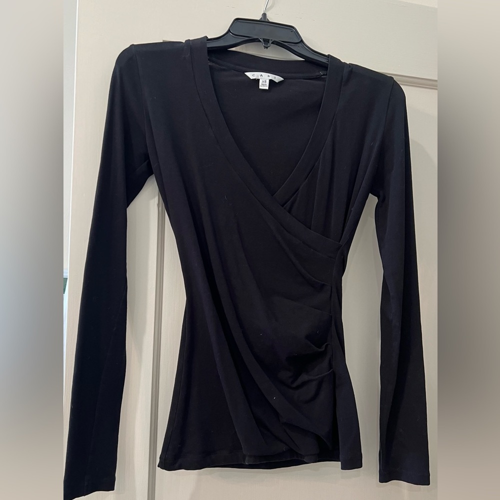 CAbi long sleeve crossover tee, black, XS
